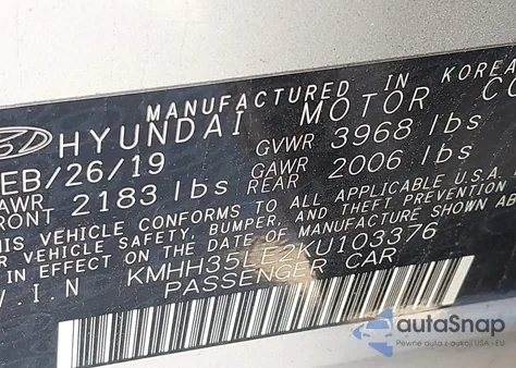 2019 Hyundai Elantra Sel from USA, damaged, VIN 5NPD84LF0KH418713